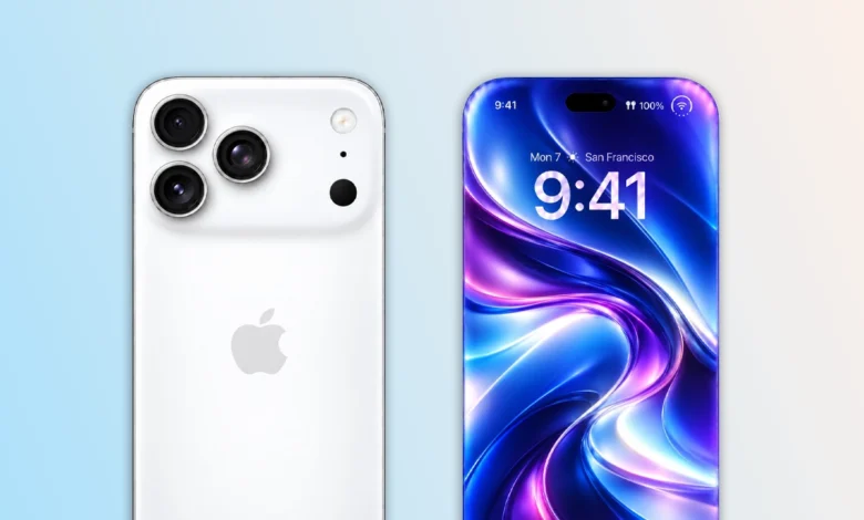 Concept render of the rumored iPhone 20 showing a slim-bezel display and a horizontal triple-camera back