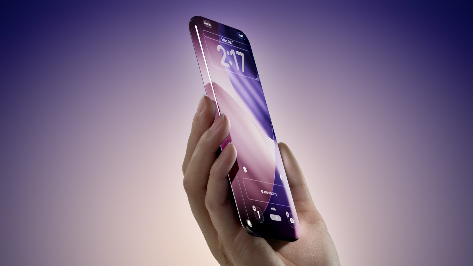 Concept mockup of the all-screen, curved-glass iPhone Apple is reportedly developing for 2027