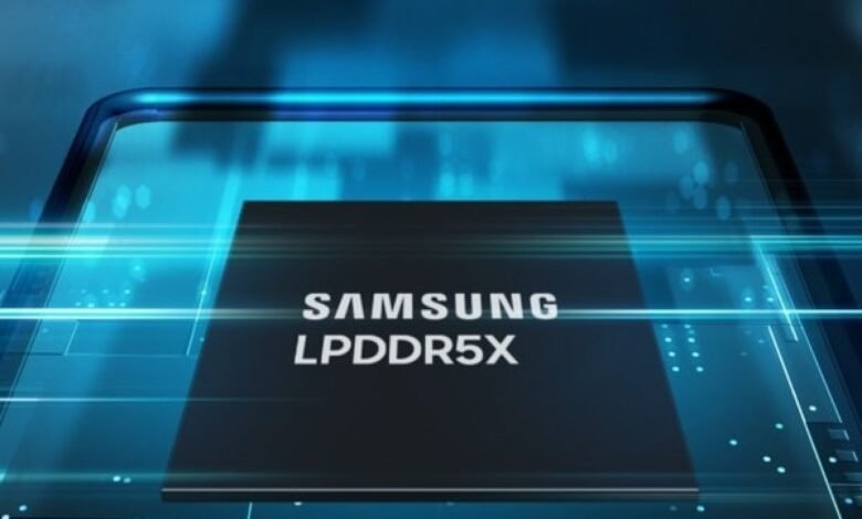 A stack of Samsung HBM memory chips